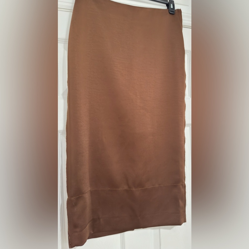 Zara brown midi pencil SATIN EFFECT SKIRT ZW COLLECTION - Picture 3 of 13